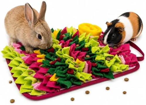 Rabbit Snuffle Mat,Hamsters Foraging Mat for Small Animals Bunny Puzzle Toys Pets Interactive Feeding Mat for Guinea Pigs Hedgehog Chinchilla Puppies (Pink)
