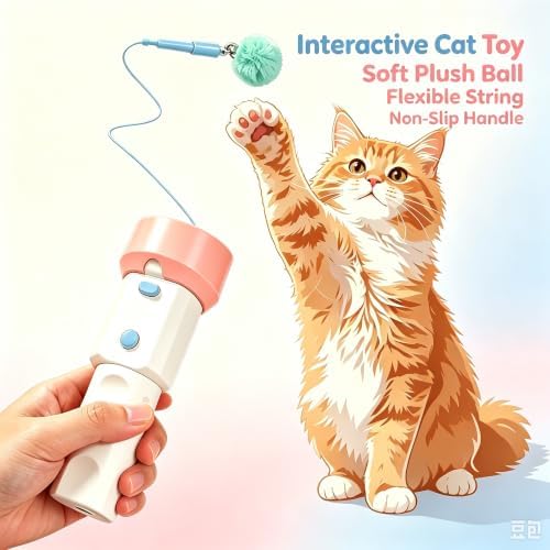 Electric Cat Toy Interactive Teaser - Tpye-C Charging Entertainment Toy for Kitten, One-Click Pop Out & Auto Retractable Cat Wand Toy with Soft Balls, Kitten Teaser Toys for Indoor Cats (White)
