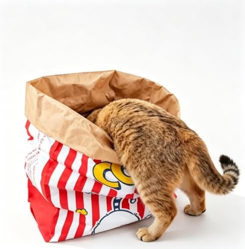 Crinkle Cat Sack, 25.6 x 19.7 Inch Large Cat Play Bag, Interactive Kraft Paper Cat Hideaway & Tunnel Toy, Foldable Cat House, Cute Room Decor (Popcorn)