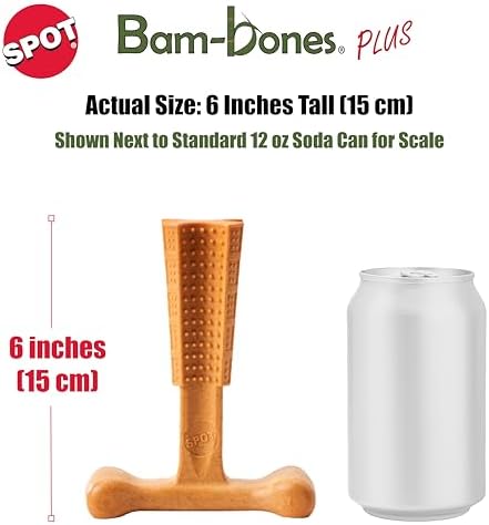 SPOT Bam-Bones Plus T Bone - Bamboo Fiber & Nylon, Durable Long Lasting Dog Chew for Aggressive Chewers – Toy for Dogs & Puppies Under 60lbs, Non-Splintering, 6in, Allergen Free Peanut Butter Flavor