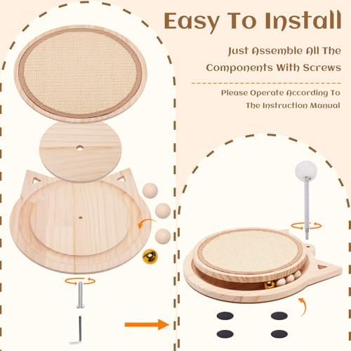 Natural Sisal Cat Scratcher, Round Cat Toys for Indoor Cats Interactive Toys with Ball Track Spring Ball, Kitten Toys for Chasing Hunting Mental Physical Exercise Puzzle