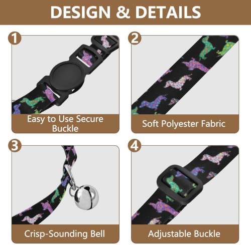 Dachshund Dogs Black Metal Bell Included Pet Collars 2 Pack Soft Polyester Pet Collar