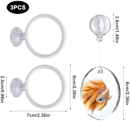 Betta Fish Toys Set - Floating Betta Mirror with Ball & 2 Training Ring Hoop, Interactive Enrichment Toys for Fish Tank Accessories, Agility Exercise Kit to Reduce Boredom