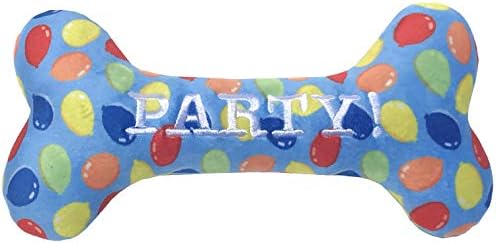 Huxley & Kent Power Plush Squeaky Dog Toy, Party Time Bone Blue, Large