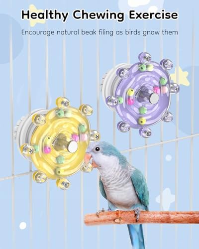 Pawfly 2 Pcs Bird Toys for Parakeets, Colorful Spinning Wheel Chew Toys, Interactive Spinner Rattle Parrot Toys, Cockatiel Toys, Parakeet Toys, Bird Cage Accessories for Entertainment Chewing Exercise