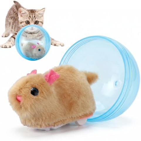 Self-Rolling Interactive Cat Ball Automatic Interactive Cat Toys for Indoor Cats 360° Rolling Smart Cat Chase Balls Toy Motion Activated Cat Enrichment Toys to Keep Them Busy (Blue Ball+Brown Mouse)