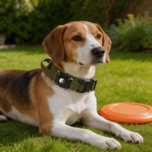 AirTag Dog Collar with QR Code, Tactical Waterproof AirTag Holder, Smart No-App ID Tag for Lost Pet Recovery, Padded Comfort for Medium and Large Dogs (Green,M)