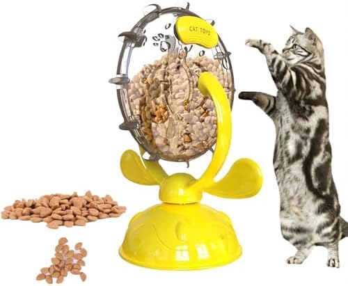 KAYNO Pet, Cat and Dog Treat Dispenser Toy, 360° Rotating Ferris Wheel Pet Treat Dispenser Toy, Pet Indoor Interactive Puzzle Toy. (Yellow)