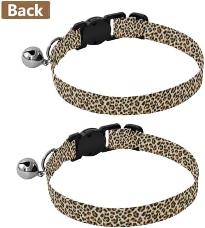 Leopard Spots Brown Breakaway Cat Collars with Bell 2 Pack Puppy Collar Adjustable Length 10.6" to 17.1"