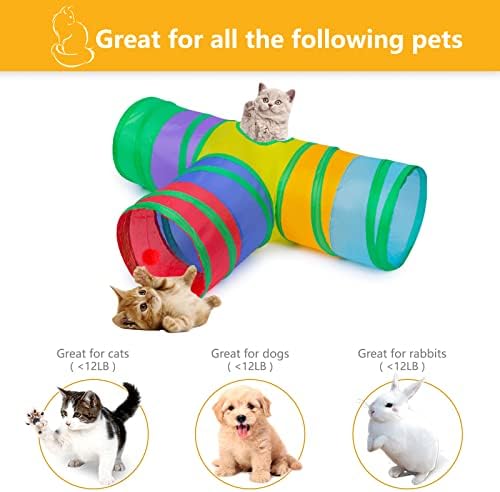 Cat Tunnel, Collapsible Tube with 1 Play Ball Kitty Toys, 3 Ways Cat Tunnels for Indoor Cats, Puppy, Kitty, Kitten, Rabbit (Rainbow)