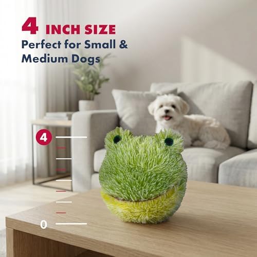 PetLou D.O.G'Z 4-inch EZ Squeaky Frog Dog Plush Toy,Durable Squeaks Bouncy Ball Dog Toy