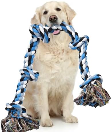 LECHONG Dog Toys for Aggressive Chewers Tough Rope Chew Toys for Large and Medium Dog 3 Feet 5 Knots Indestructible Cotton Rope for Large Breed Dog Tug of War Dog Toy Teeth Cleaning