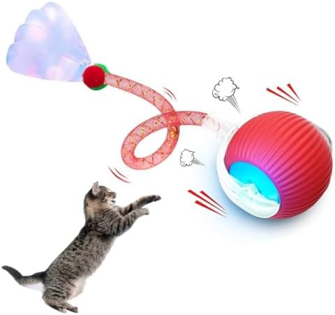 Elegancy Speedy Tail 2.0 Interactive Cat Toy | Speedy Ball Cat Tail Automatic Rolling Ball Toys for Indoor Cats Dual Speed Control Pet Toys (Red)