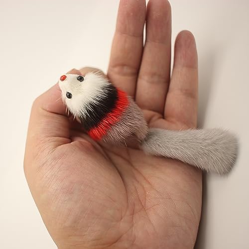 Fosrion Real Mink Fur Cat Toy with Three Section Retractable Carbon Fiber Rod for Cats (3 Mink Fur Mouse, Only Tail)
