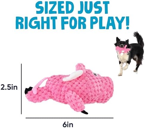 goDog Farm Friends Sitting Flying Pig Squeaky Dog Toy, Plush with Chew Guard Technology, Pink, Mini