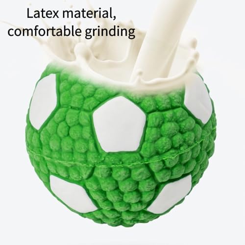 Squeaky Chew Dog Toys Interactive Sports Balls with Squeaker Soft Latex Rubber Bouncy Fetch Ball Toy (Soccer, Volleyball, Football, Tennis) for Puppy & Dog (Soccer-Green,Large)