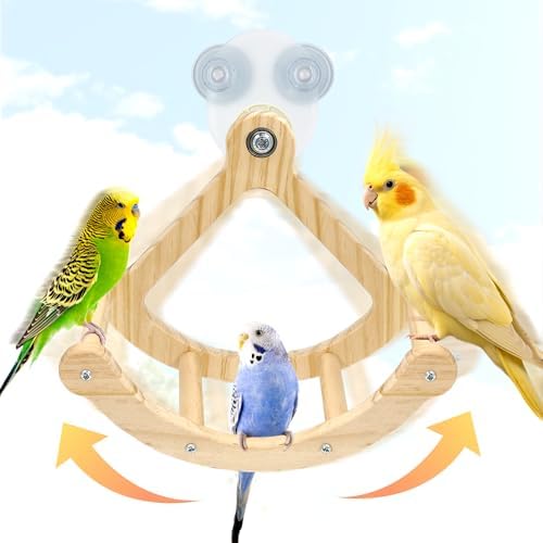 Rocking Bird Toys Perch for Window and Cage, Wooden Bird Perch Puzzle