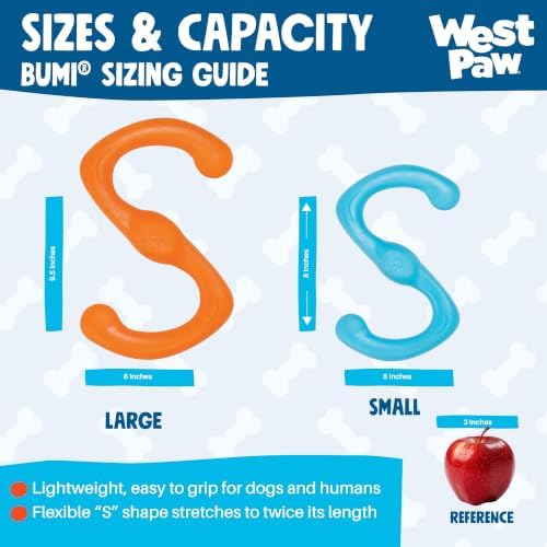 West Paw Zogoflex Bumi Dog Tug Toy – S-Shaped, Lightweight Chew Toys for Fetch, Play, Pet Exercise – Tug of War Soft Flinging Squishy Chewy Toy for Dogs – Guaranteed, Latex-Free, Large 9.5", Tangerine