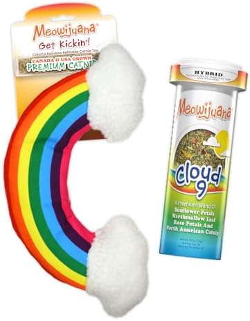 Meowijuana Rainbow Kicker Cat Toy and Blend Bundle | Refillable Catnip