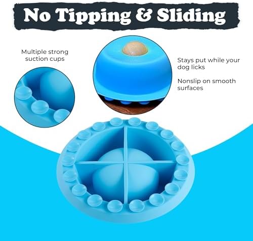 PEDAY Nonslip Dog Slow Feeder Lick Bowl with Ball, Enrichment Toy for Water, Yogurt & Jam, Dishwasher Safe, Blue