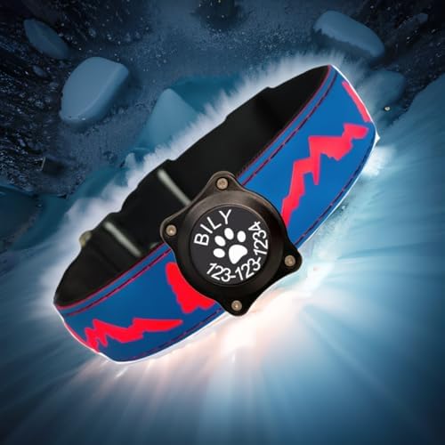 Personalized Light up Dog Collars Rechargeable with Waterproof airtag Holder for Black Dog Night Walking (Blue Collar 15 Modes Lighting, S(7.87-11.8"))