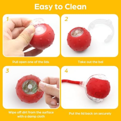 Interactive Cat Toy Ball,2 pcs 3 Speed Modes Automatic Moving Cat Toy Balls,Automatic Rolling Rechargeable Cat Toy for Indoor Cats Bored Adult & Kittens-Red and Blue