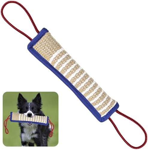 ToLanbbt Dog Tug Toy Bite Jute Pillow Pull Toy with 2 Strong Handles Perfect for Tug of War, Puppy Interactive Play, Tear Resistant Bite Training for Small Medium Large Dogs (Blue-Rhombic)
