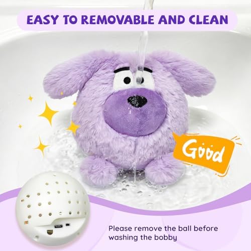 Moving Dog Ball, Jumping Squeaky Interactive Dog Toys, Plush Chew Toys for Small Dogs, USB Rechargeable (Purple)