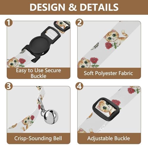 Cute Kitten Red Rose White Small Dog Collar 2 Pack Collars for Puppies Adjustable 10.6 to 17.1 Inches