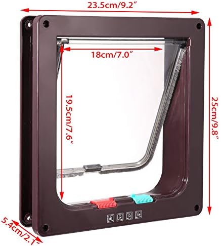 Sailnovo Magnetic Closure 4-Way Cat Flap (L-23.5*25*5.5cm, Brown) - Suitable for Cats and Small Dogs up to 8kg - Easy Installation on Brick, Wood, PVC, and Metal Doors/Walls - Fly Screen Design