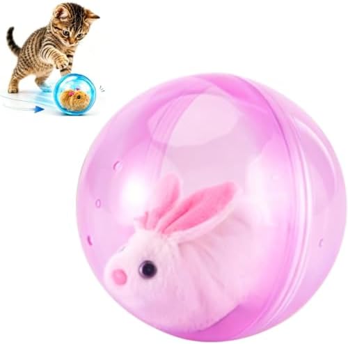 Self-Rolling Interactive Cat Ball, 360 Rolling Spin Moving Cat Ball, Auto Moving Pet Toy for Indoor Cats (Pink, Rabbit)
