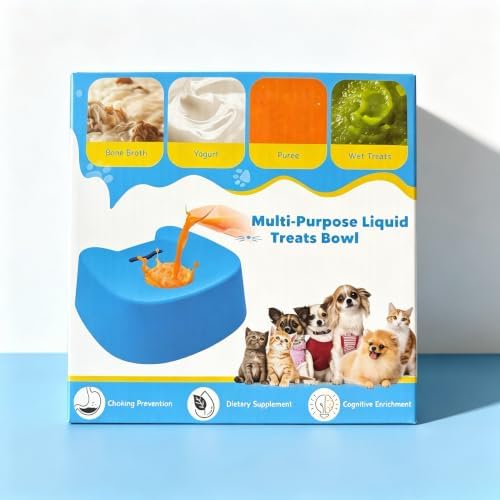 Dog Lick Bowl with Rolling Ball, Slow Feeder for Liquid Treats, Anti-Slip Interactive Dog Toy for Yogurt, Bone Broth & Milk, Anxiety Relief & Post-Op Nutrition, Large Medium Small Breeds (Blue)