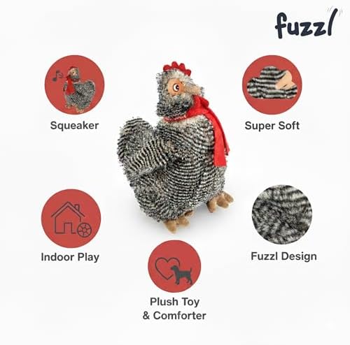 Fuzzl Plush Super Soft Cheeky Chicken Dog Toy & Comforter – Cuddly Plush with Squeaker, Gentle Dog Toy for Puppies & Small to Medium Dogs