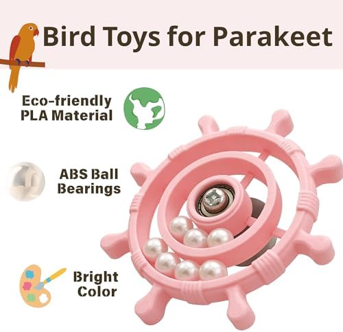 Spinning Bird-Toys Bird Cage Toys & Bird Perch Parrot-Parakeet Budgie Cockatiel Conure Macaw Chicken Parrot Enrichment Cage Accessories Small Animal Chewing Toy (Light Pink Spinner)