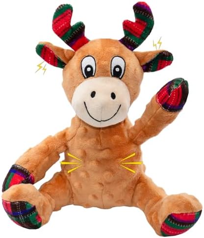 Dog Christmas Reindeer Plush Toys with Squeaker, Soft Pet Teeth Toys for Small & Medium Dogs