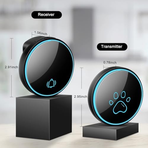 Comsmart Smart Wireless Dog Door Bell, Doggie Doorbell for Pet Potty Training Communication Go Outside Press Button with 38 Melodies 4 Volume Levels LED Flash (1 Receiver & 2 Transmitter), Black