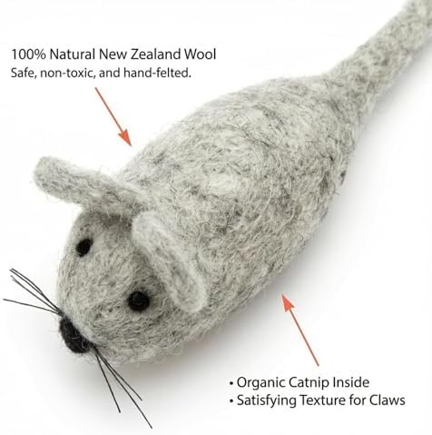 Glaciart One Wool Cat Toy Set with Organic Catnip | Interactive Cat Toys for Play, Exercise & Boredom Relief | Mouse, Lizard & Swabs