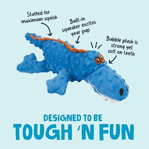 goDog Gators Squeaky Plush Dog Toy with Chew Guard Technology, Durable Fabric & Squeaker for Active Play, Blue, Large