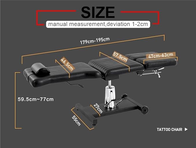 TATARTIST Hydraulic Tattoo Chair Client Facial Bed Massage Table 360° Swivel Tattoo Bed Chair Adjustable Professional Salon Spa Beauty Tattoo Equipment (Black)