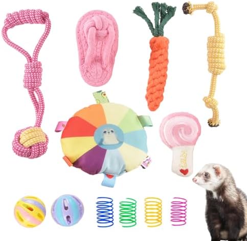 Ferret Toys Set Chew Rope Squeaky Exercise Toy Ferrets Rat Small Animals