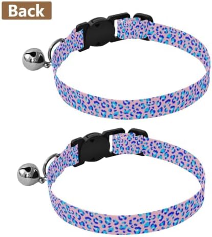 2 Pack Pet Collar Blue Leopard Spots Pink Cat Collar Breakaway with Bell, Adjustable 10.6 to 17.1 Inches