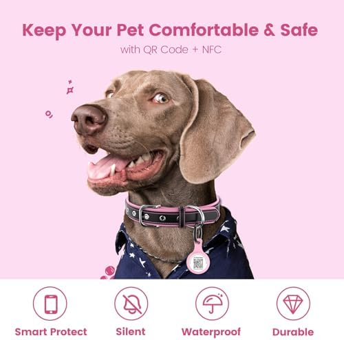 Silent Silicone Dog ID Tag with NFC, Scan QR for Instant Location Alerts, Emergency Contact and Modifiable Pet Profile, 1 Pack (Pink)