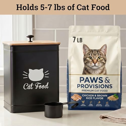 Cat Food Container with Scoop 5-7 lb (25 Cup), with Airtight Bamboo Lid