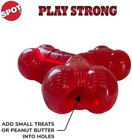 SPOT Play Strong Trident Bone - Durable TPR Long Lasting Dog Chew for Aggressive Chewers, Hole for Treats, Virtually Indestructible Toy for Large Dogs & Puppies up to 90lbs - 6 inch
