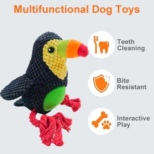 Black Toucan Bird Dog Chew Toy, 10.6 in, Squeaker Rope Treat Toy