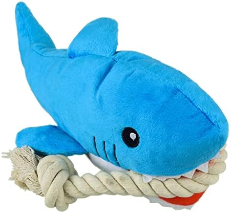 Native Pup Dog Toy Rope and Plush Stuffed Squeaker, Tug of War Toys for Dogs, Puppy Welcome Home Add on for Pets (Shark)