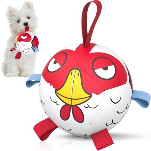 QDAN Small Puppy Dog Soccer Ball with Straps, Durable Herding Toys, 5 Inch