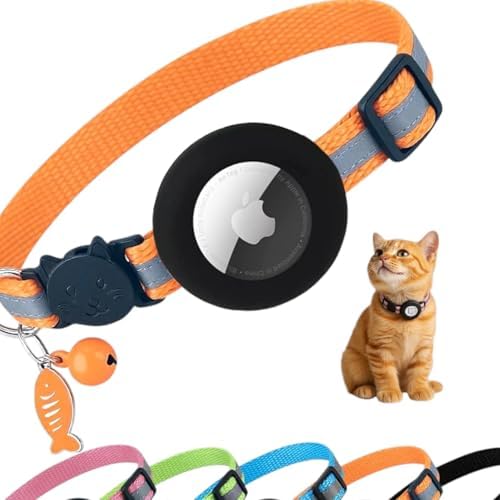 AirTag Cat Collar with AirTag Holder, Breakaway Reflective Cat Tracker Collar with Bell by AmazeGoods