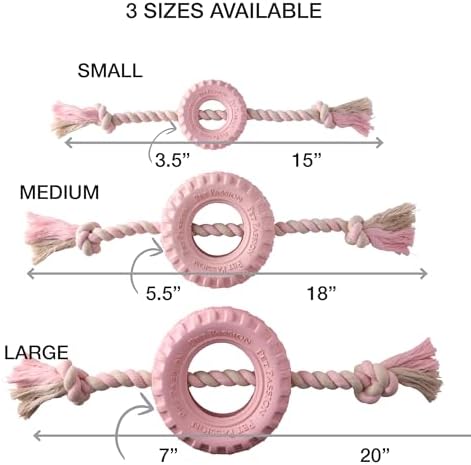 Pet Passion Natural Rubber Tire and Organic Cotton Rope Pull and Chew Dog Toy for All Pet Breeds, Blush, Medium