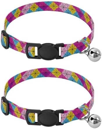 Colorful Crocheted Squares Kitten Collar 2 Pack Lightweight Pet Collar for Cats and Dogs Adjustable 10.6 to 17.1 Inches